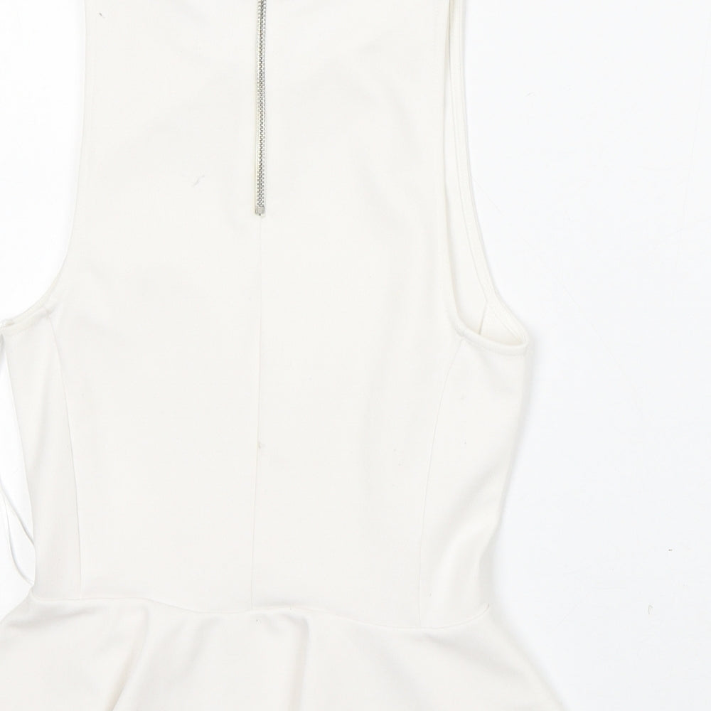 Topshop Womens White  Polyester Basic Blouse Size 8 Round Neck