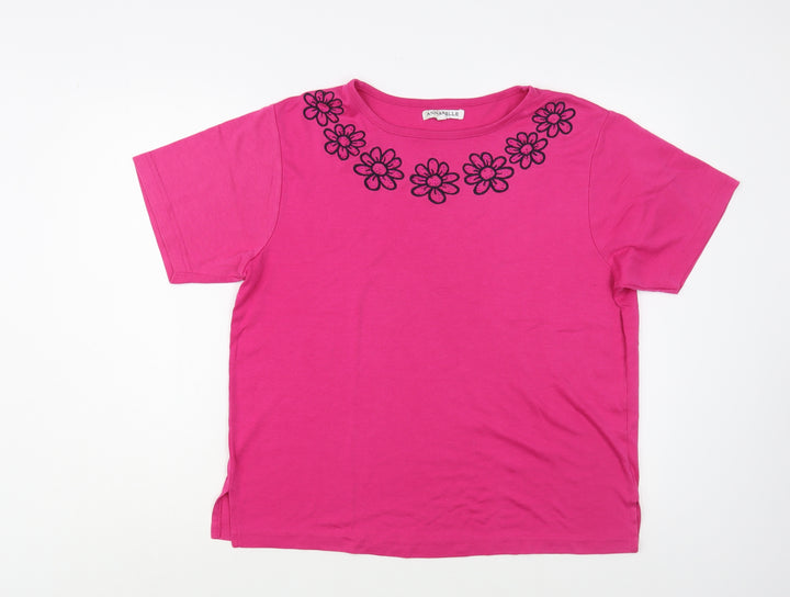 Annabelle Womens Pink Cotton Basic T-Shirt Size M Roll Neck
