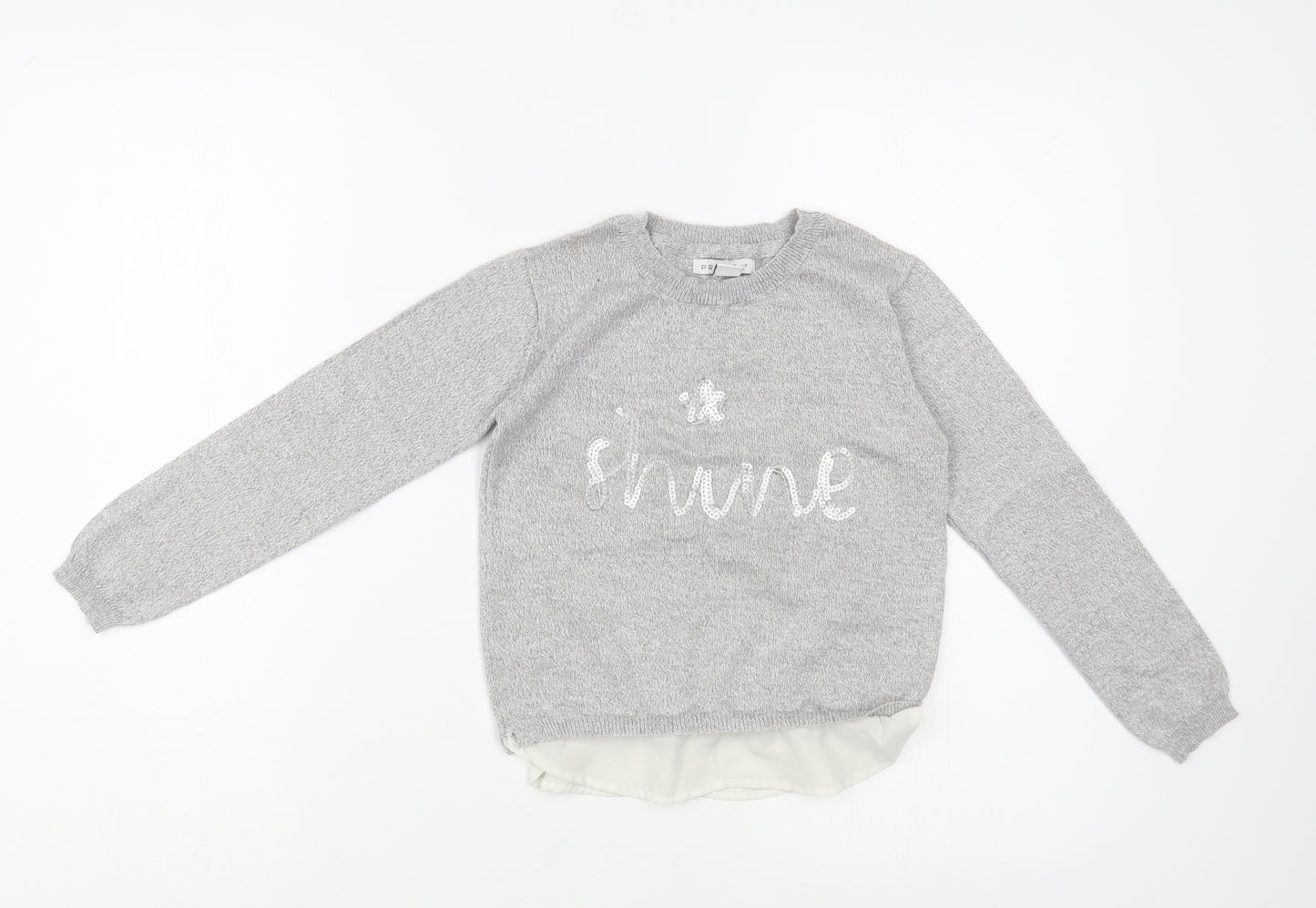 Primark Girls Silver Crew Neck  Polyester Pullover Jumper Size 6-7 Years  Pullover - Shine