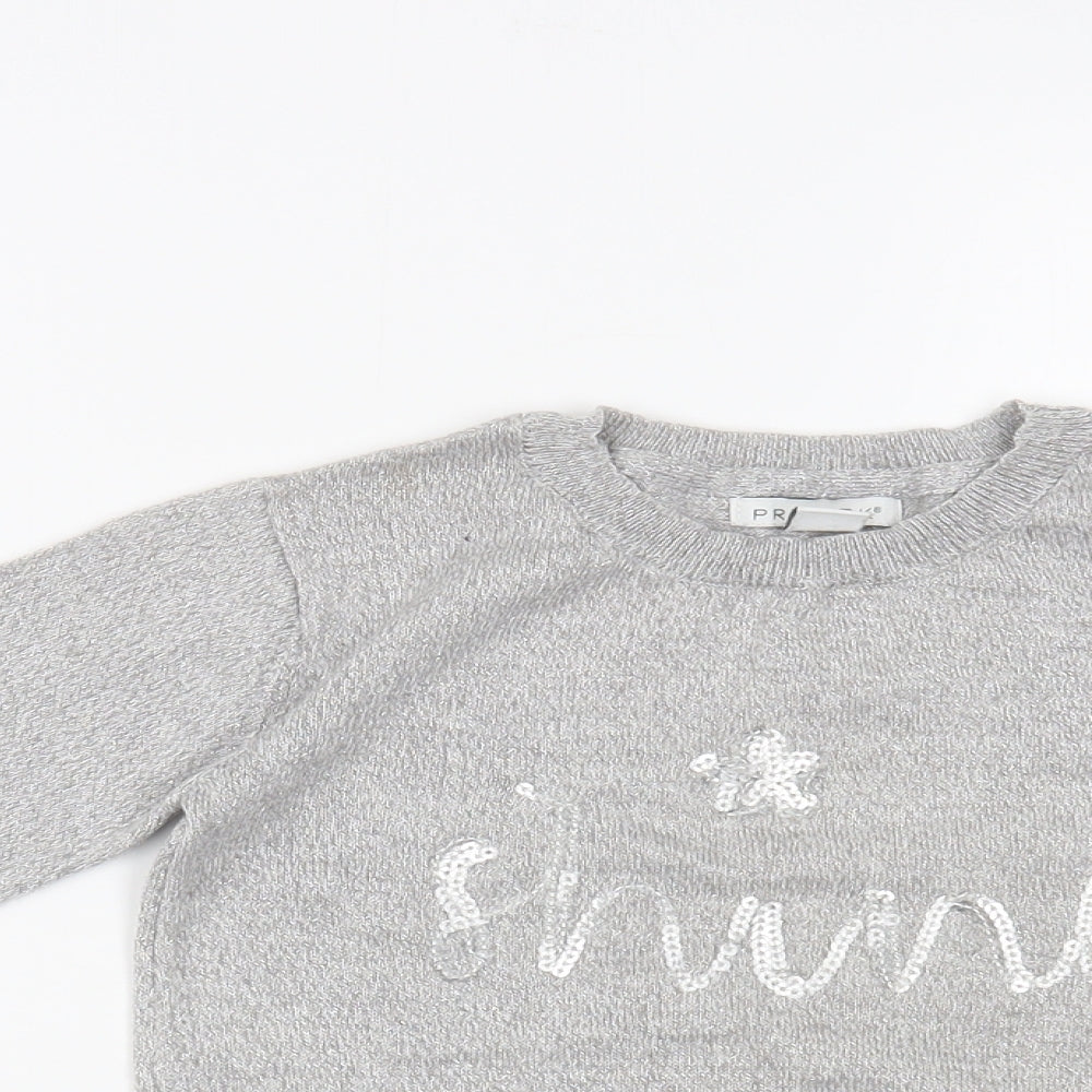 Primark Girls Silver Crew Neck  Polyester Pullover Jumper Size 6-7 Years  Pullover - Shine