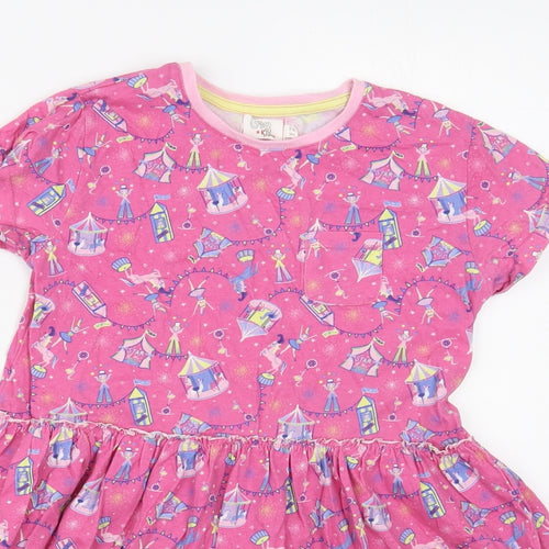 Gr8 Kids Girls Pink Geometric Cotton T-Shirt Dress  Size 7-8 Years  Crew Neck Pullover - Circus Print