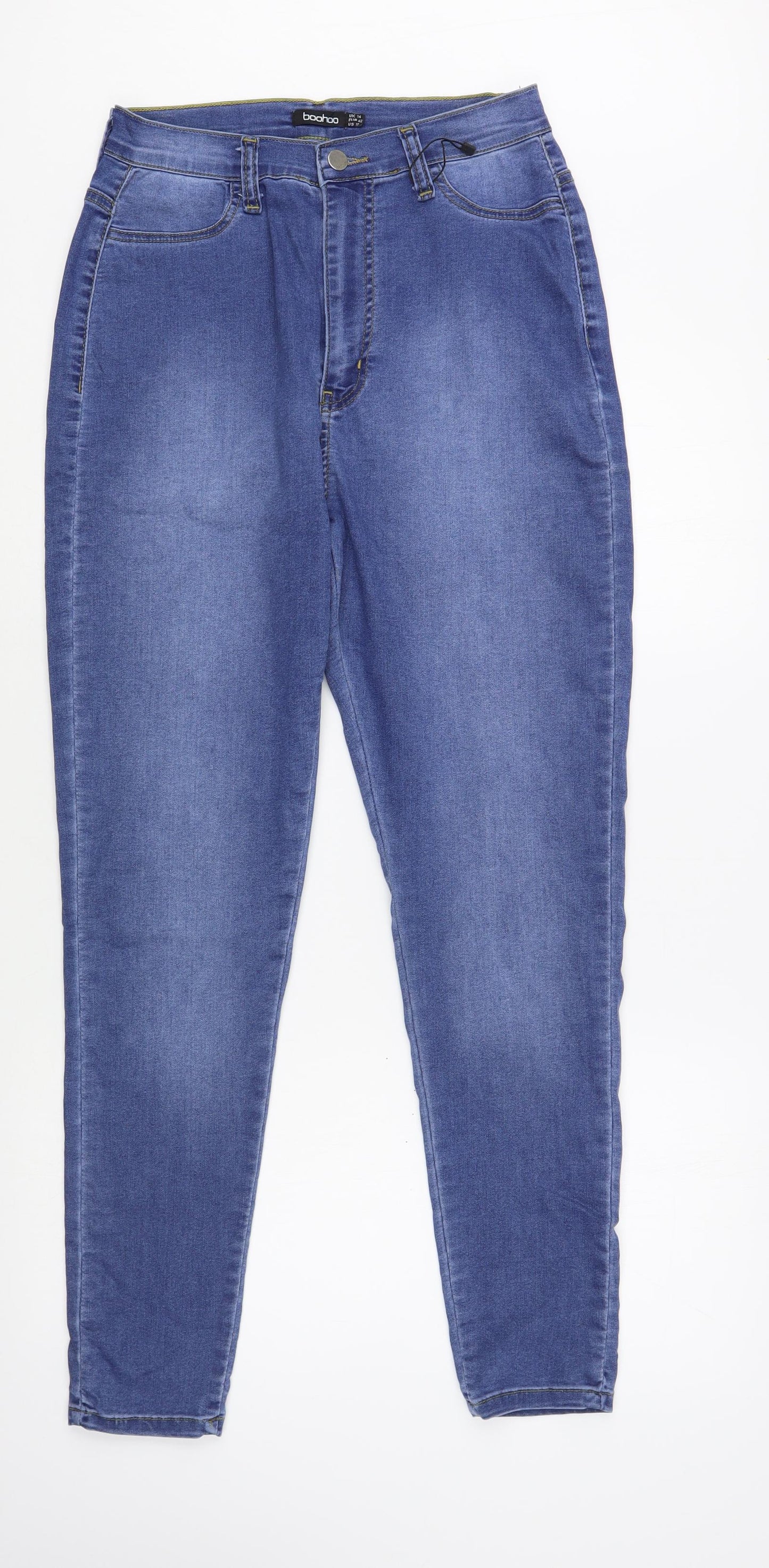 Boohoo Womens Blue  Cotton Skinny Jeans Size 14 L30 in Regular Button