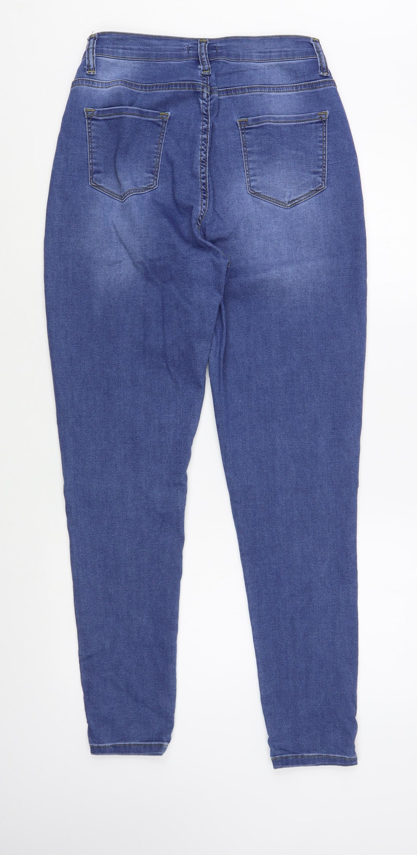 Boohoo Womens Blue  Cotton Skinny Jeans Size 14 L30 in Regular Button