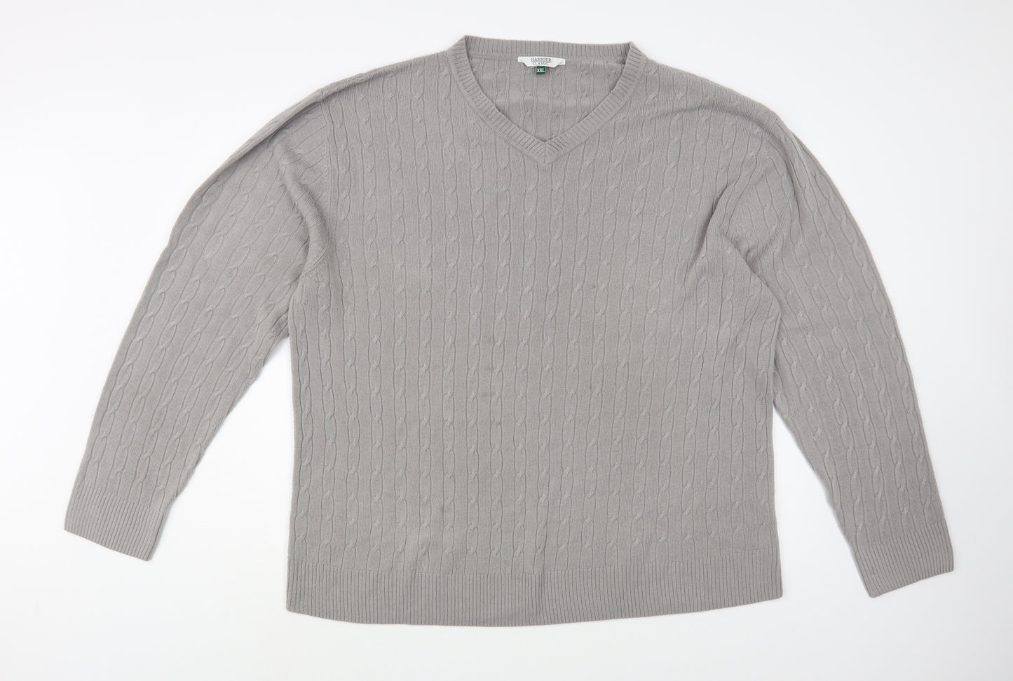 Harbour Classic Mens Grey V-Neck  Acrylic Pullover Jumper Size 2XL