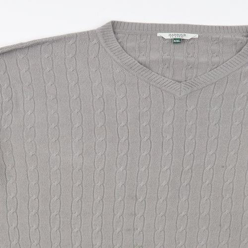 Harbour Classic Mens Grey V-Neck  Acrylic Pullover Jumper Size 2XL