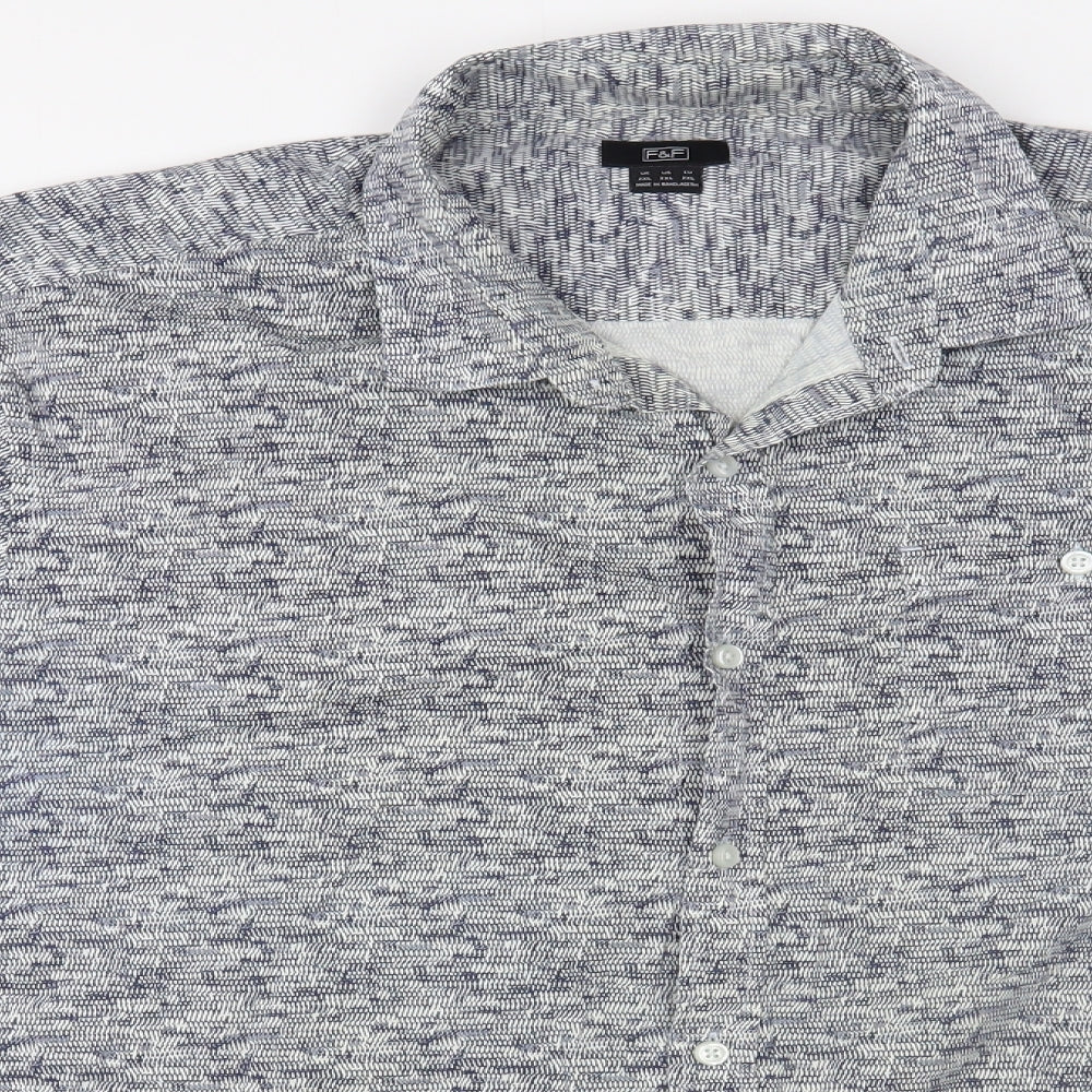 F&F Mens Blue  Cotton  Button-Up Size 2XL Collared Button
