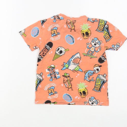 NEXT Girls Orange Geometric Cotton Pullover T-Shirt Size 3 Years Crew Neck Pullover