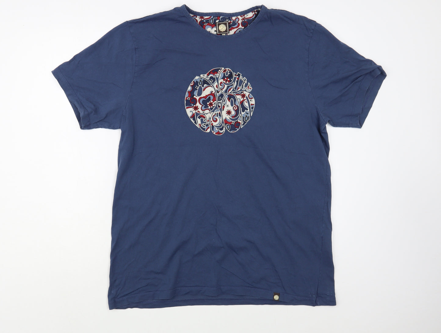 Pretty Green Mens Blue  Cotton  T-Shirt Size XL Crew Neck