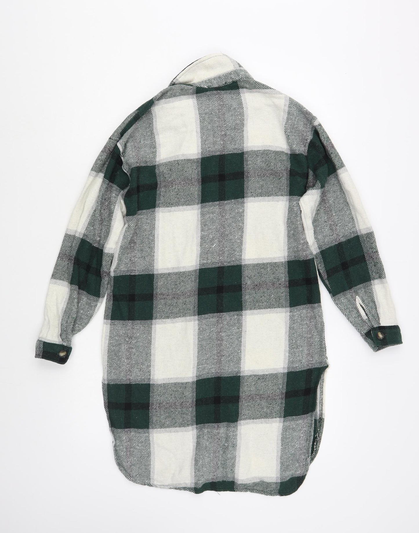 Enjoy Womens Green Plaid Cotton Tunic Button-Up Size S Collared