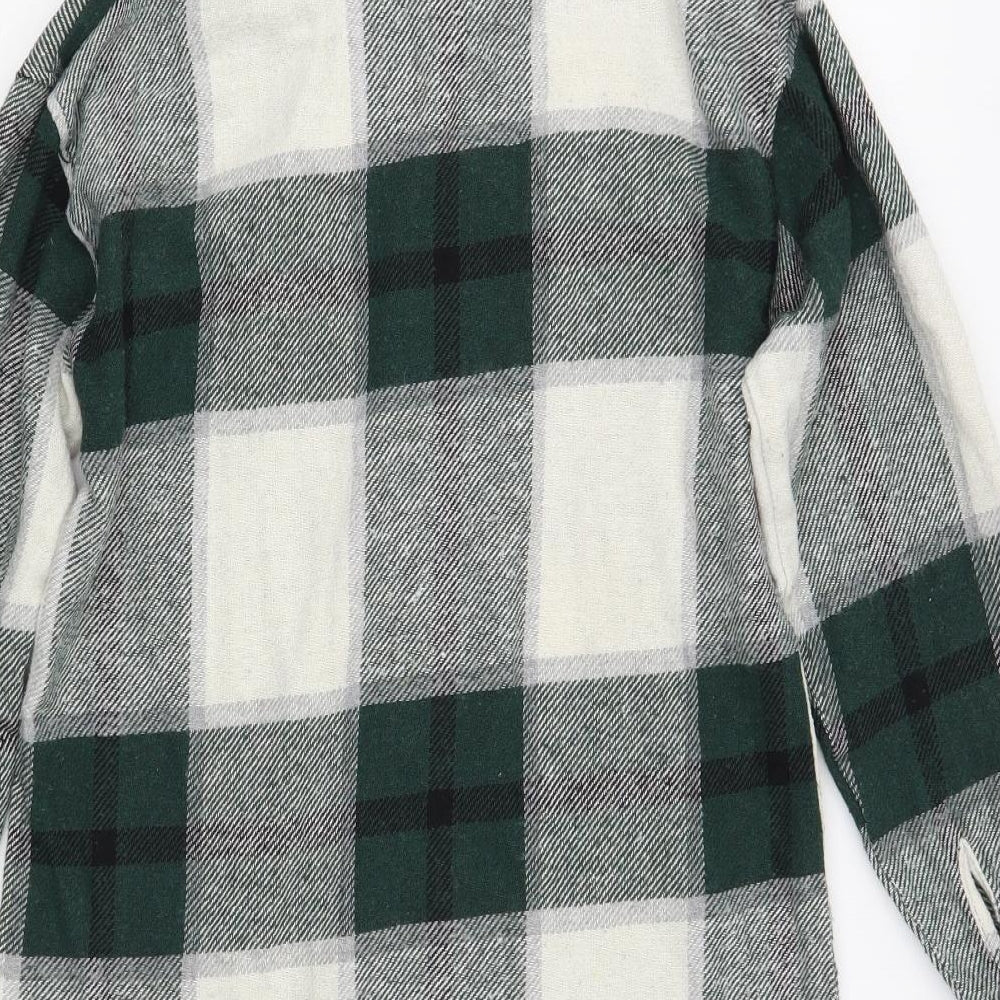 Enjoy Womens Green Plaid Cotton Tunic Button-Up Size S Collared