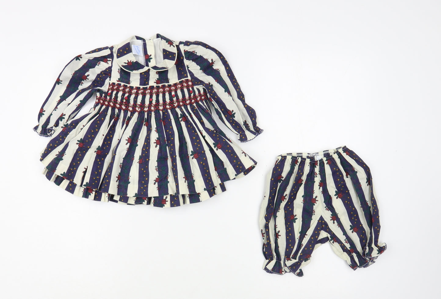 Pretty Originals Baby Blue Striped Cotton Trousers Set Outfit/Set Size 9-12 Months  Button