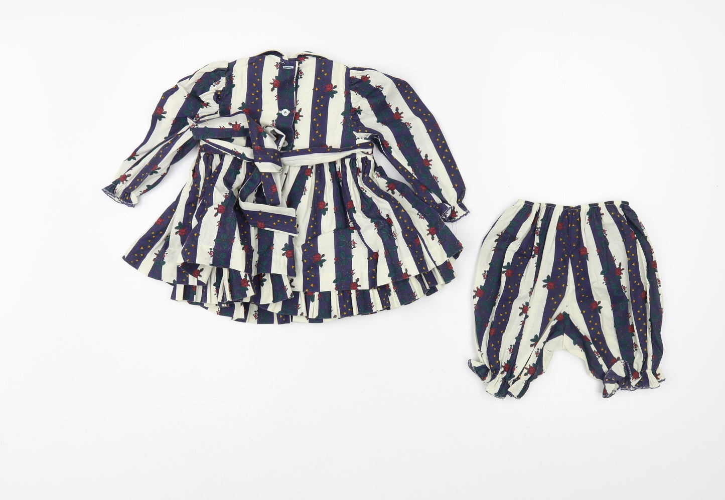 Pretty Originals Baby Blue Striped Cotton Trousers Set Outfit/Set Size 9-12 Months  Button