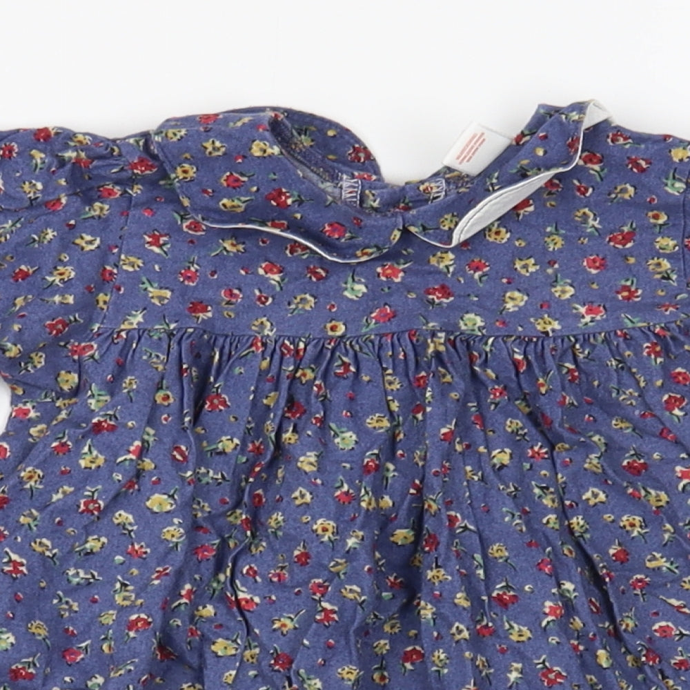 Adams Baby Blue Floral Cotton A-Line  Size 6-9 Months  Collared Button