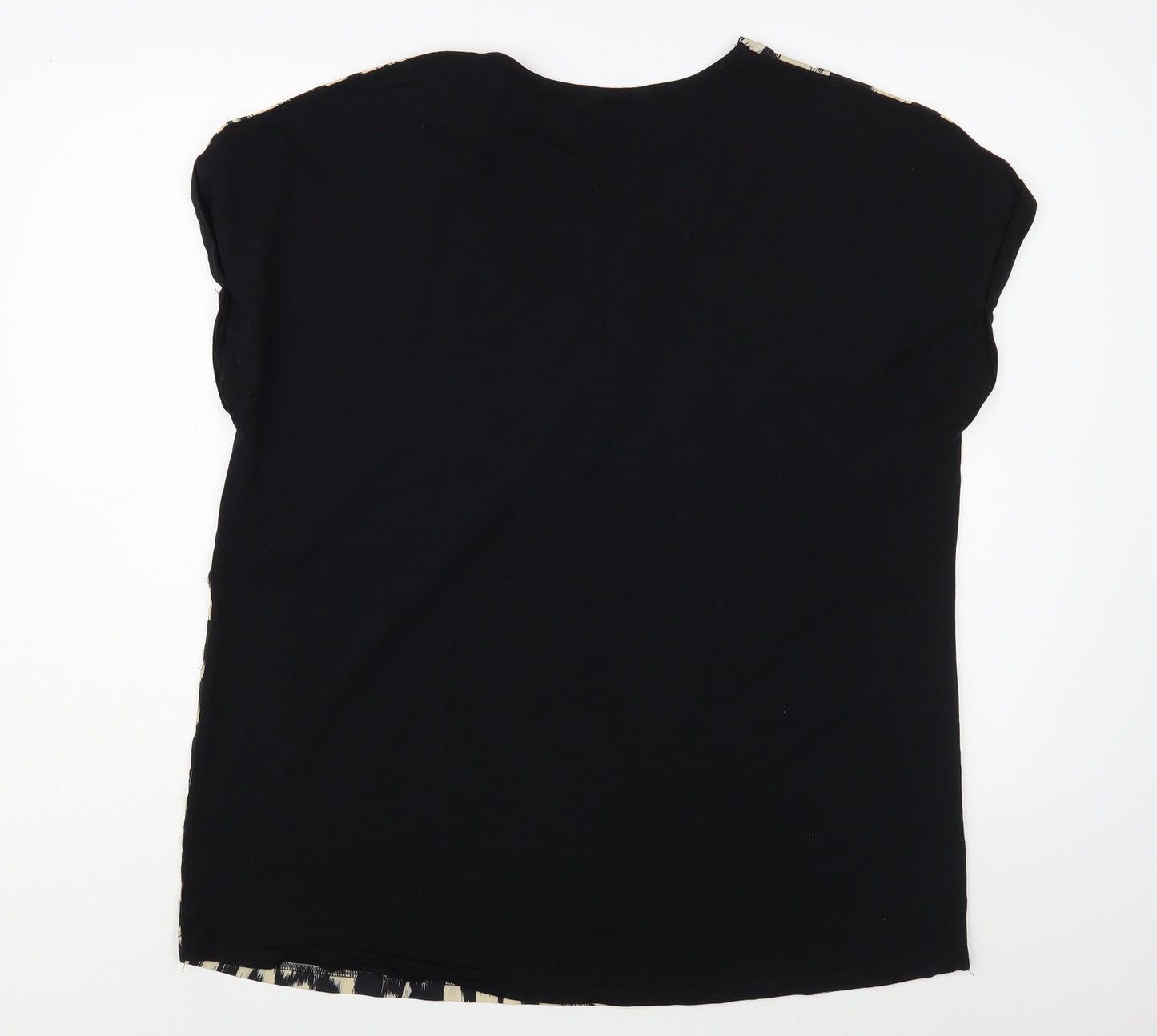 Peacocks Womens Black Animal Print Polyester Basic Blouse Size 16 Boat Neck