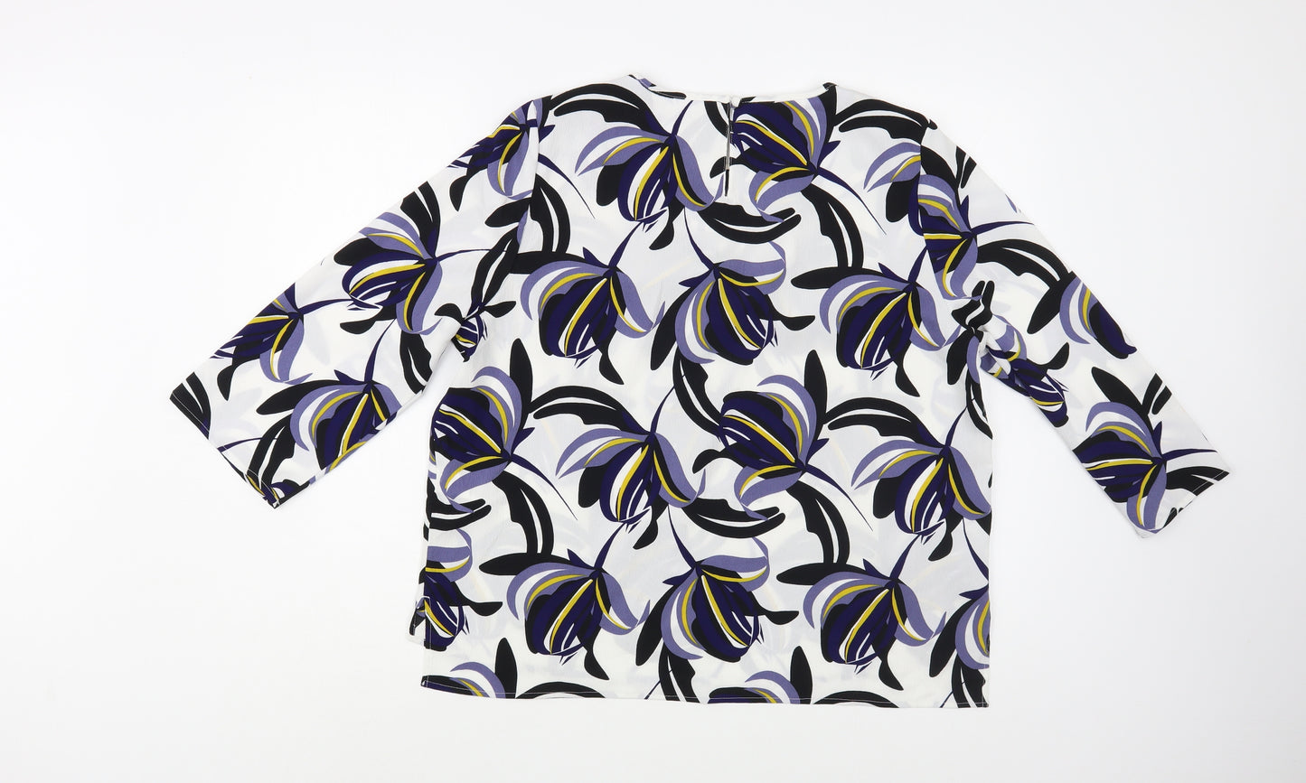 Marks and Spencer Womens White Floral Polyester Basic Blouse Size 16 Boat Neck
