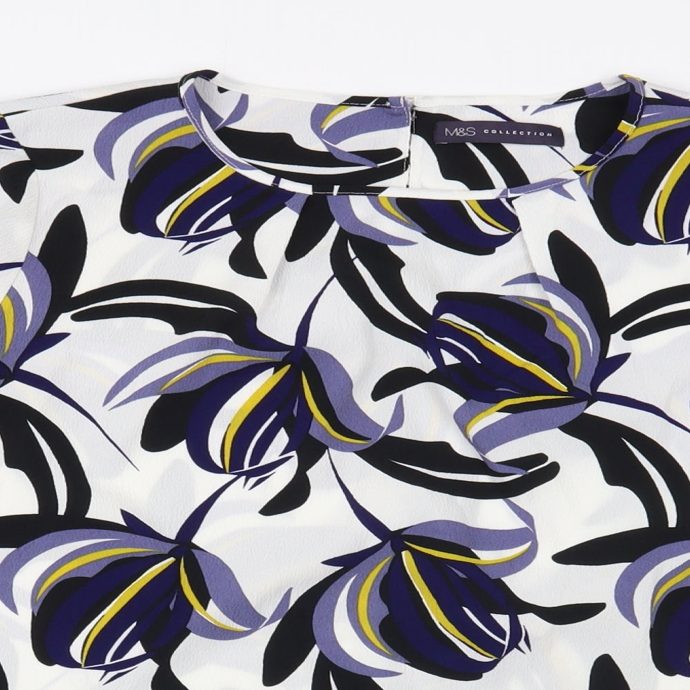 Marks and Spencer Womens White Floral Polyester Basic Blouse Size 16 Boat Neck