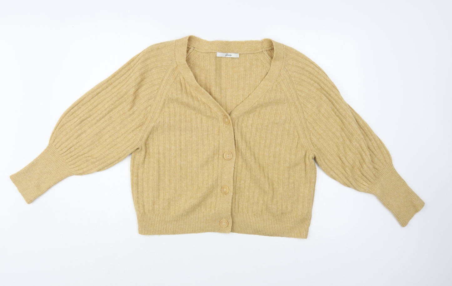 George Womens Beige V-Neck  Acrylic Cardigan Jumper Size 16