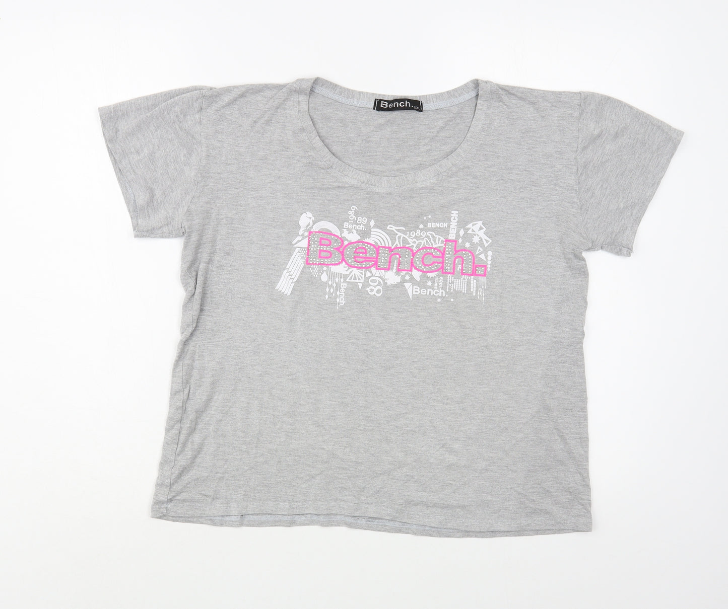 Bench Womens Grey  Cotton Basic T-Shirt Size XL Boat Neck