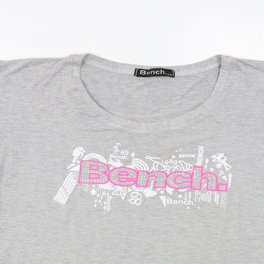 Bench Womens Grey  Cotton Basic T-Shirt Size XL Boat Neck