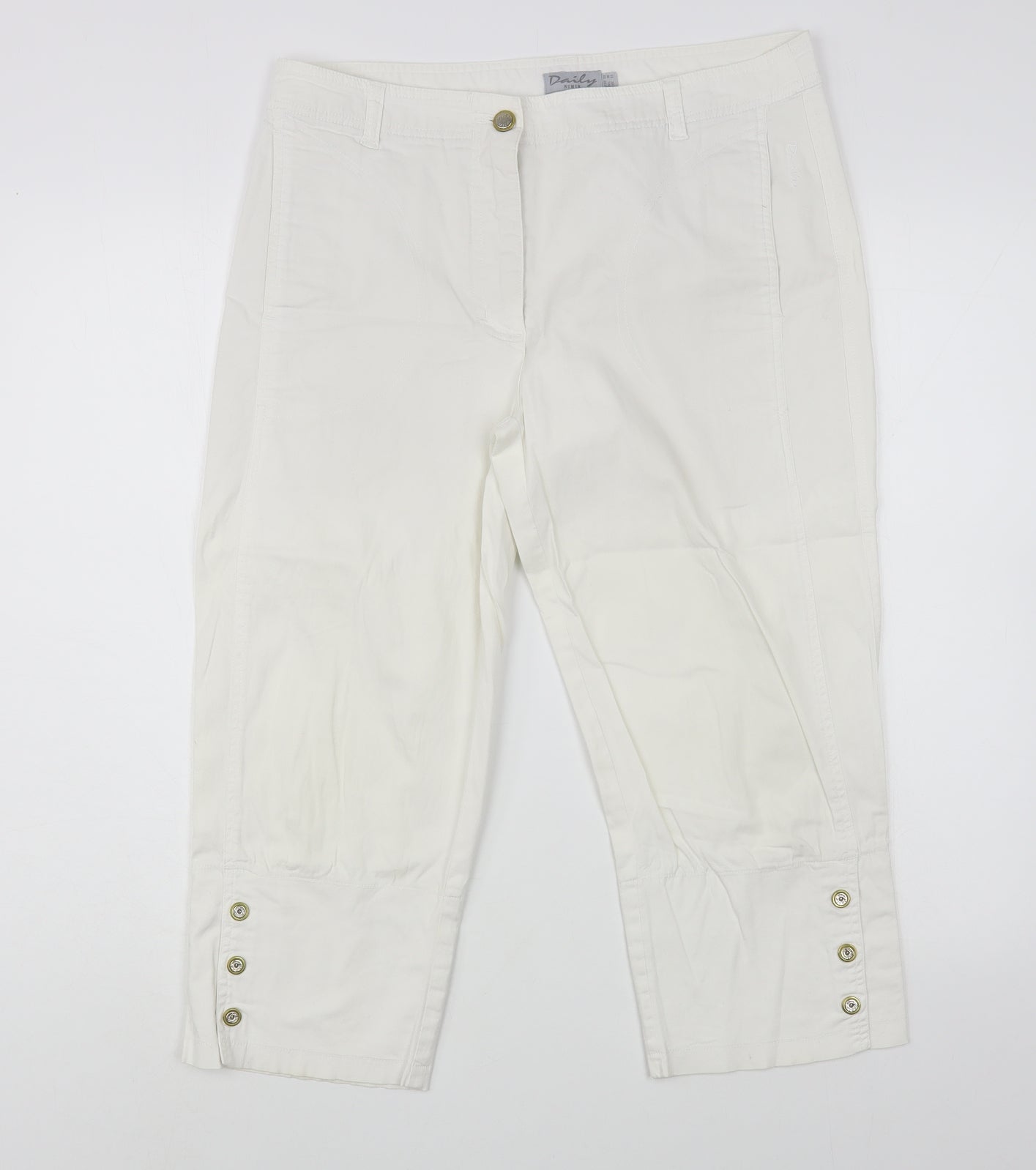 Daily Women Womens White  Cotton Cropped Trousers Size 14 L21 in Regular Button