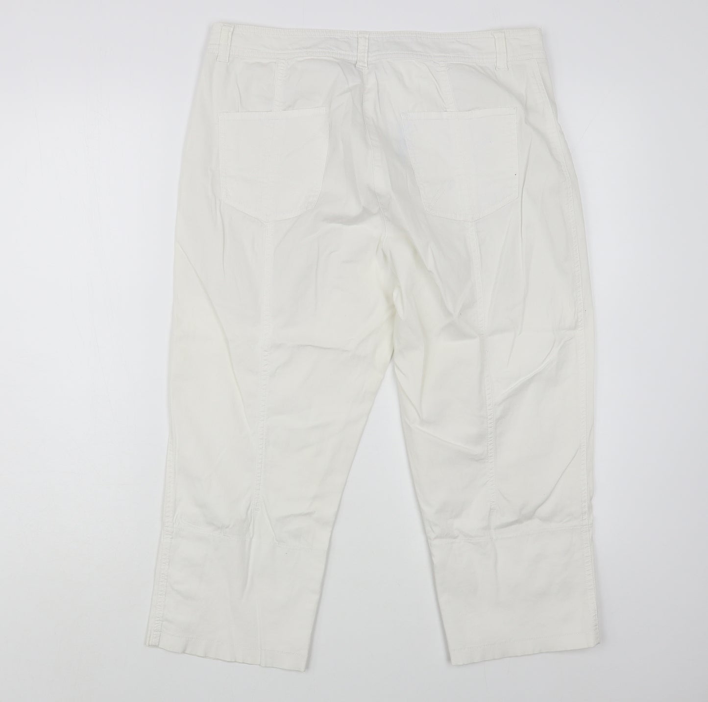 Daily Women Womens White  Cotton Cropped Trousers Size 14 L21 in Regular Button