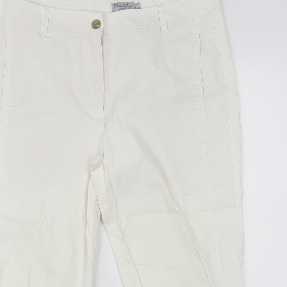 Daily Women Womens White  Cotton Cropped Trousers Size 14 L21 in Regular Button