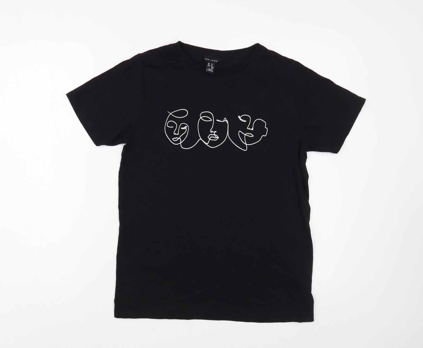 New Look Womens Black  Cotton Basic T-Shirt Size 10 Crew Neck