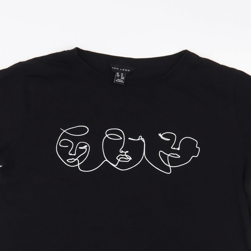 New Look Womens Black  Cotton Basic T-Shirt Size 10 Crew Neck
