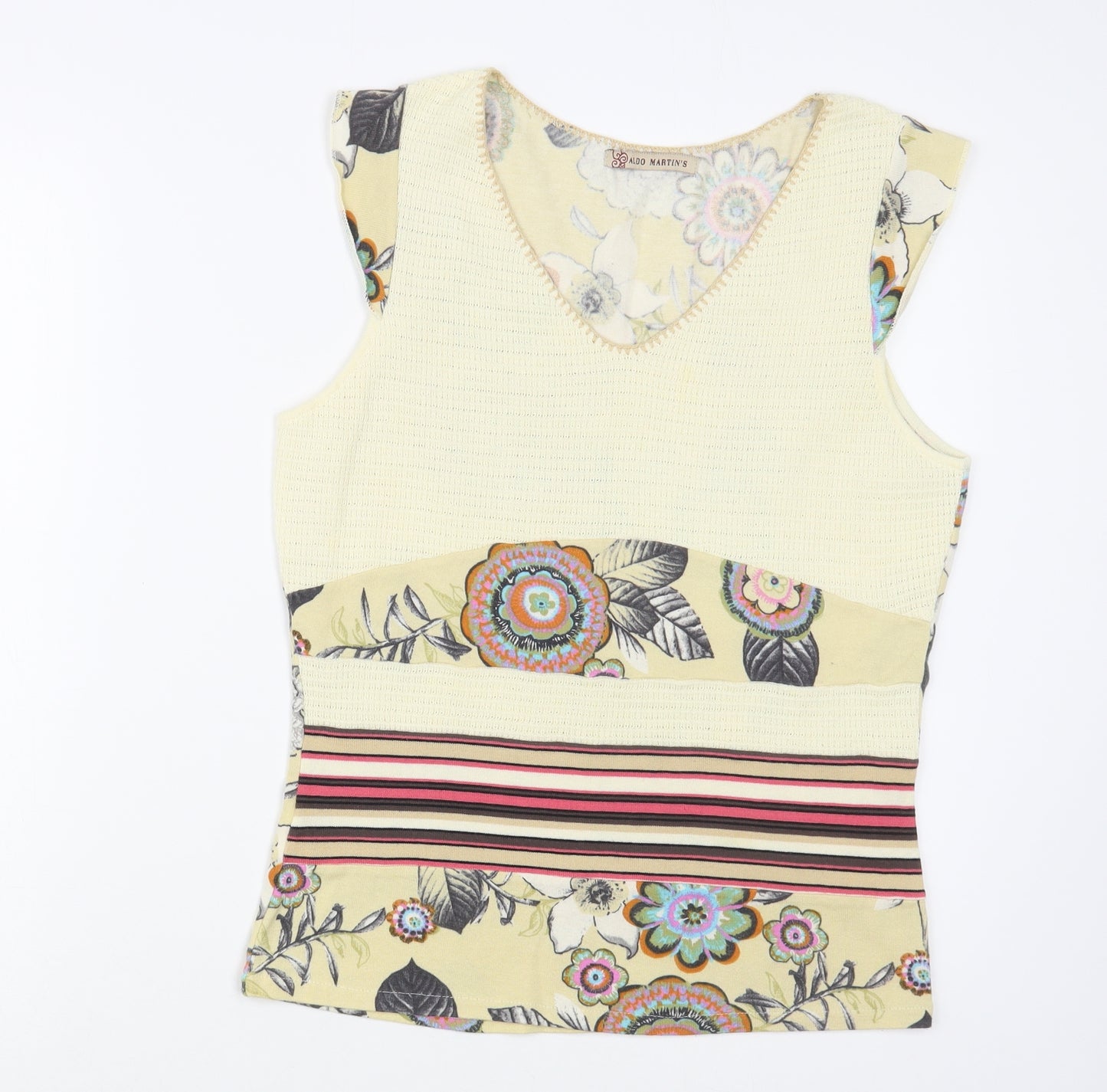Aldo Martin's Womens Beige Floral Cotton Basic Tank Size 16 V-Neck