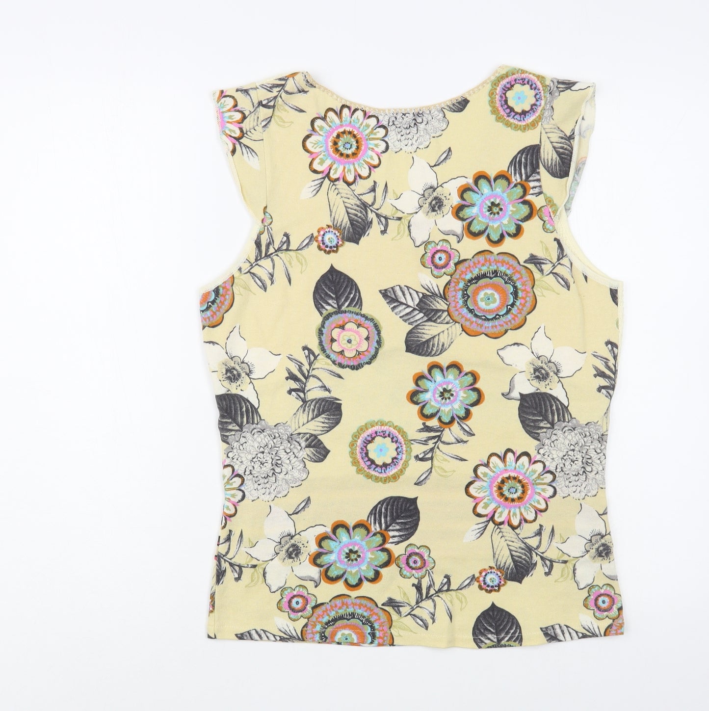 Aldo Martin's Womens Beige Floral Cotton Basic Tank Size 16 V-Neck