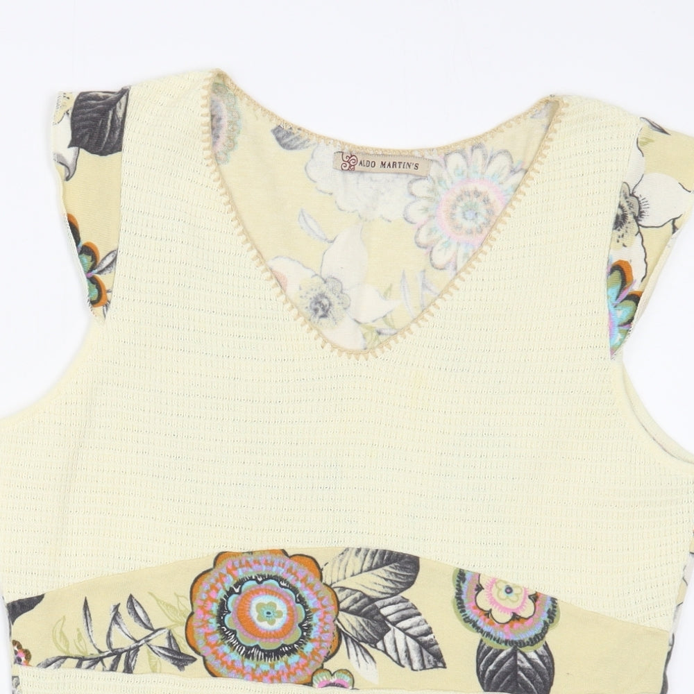 Aldo Martin's Womens Beige Floral Cotton Basic Tank Size 16 V-Neck