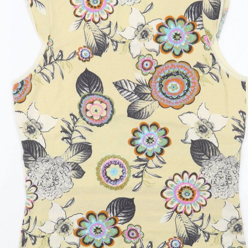 Aldo Martin's Womens Beige Floral Cotton Basic Tank Size 16 V-Neck