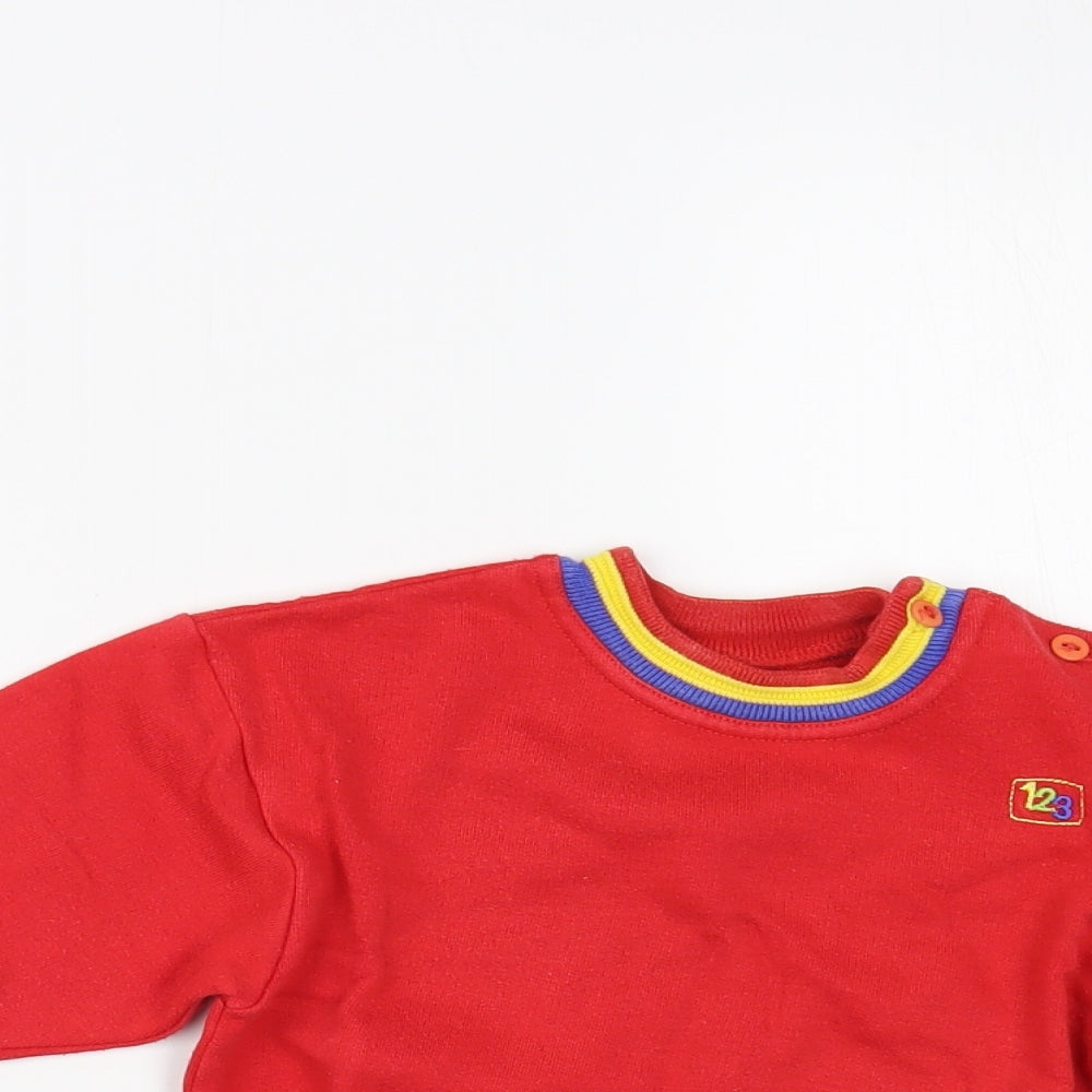 Marks and Spencer Baby Red  Cotton Pullover Jumper Size 9-12 Months  Button