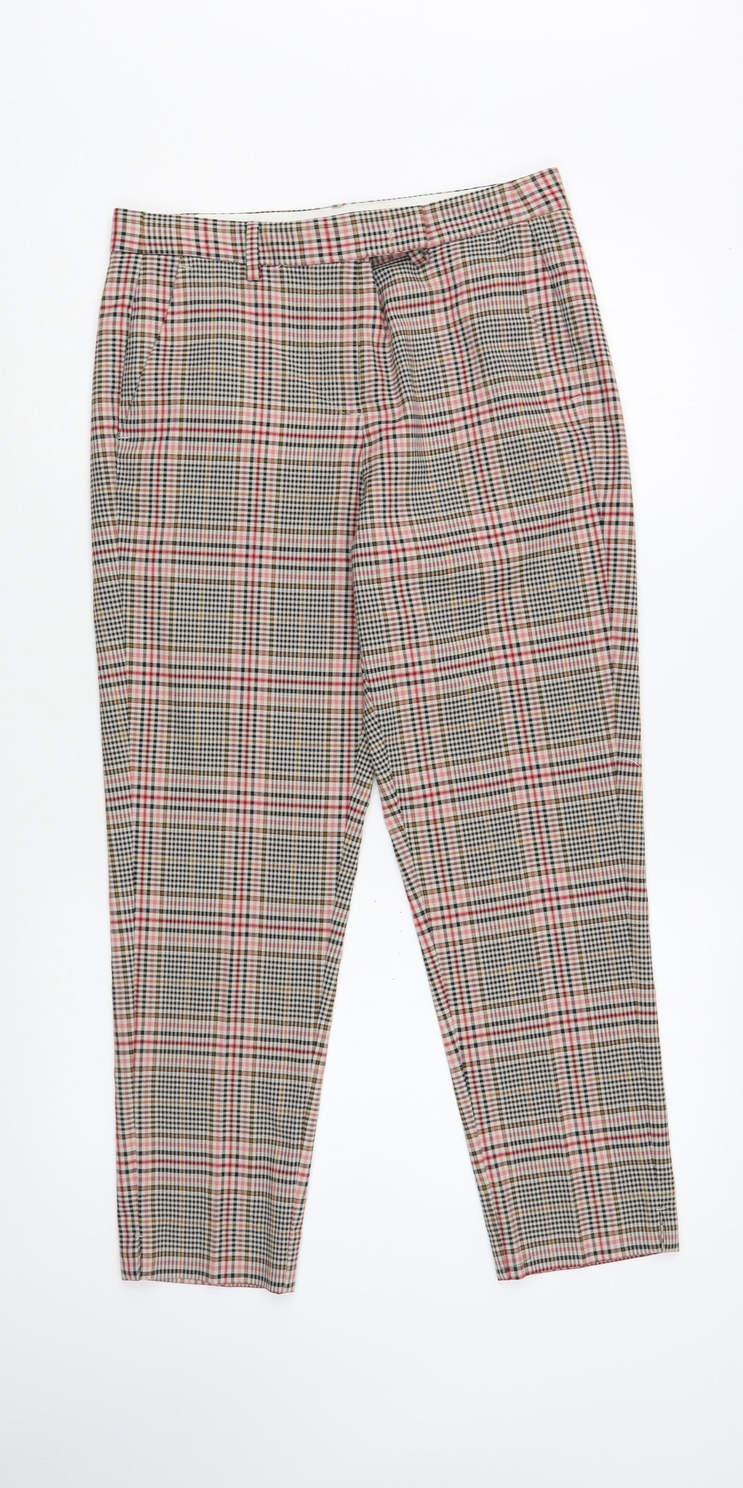 Marks and Spencer Womens Pink Plaid Polyester Dress Pants Trousers Size 10 L26 in Regular Hook & Eye
