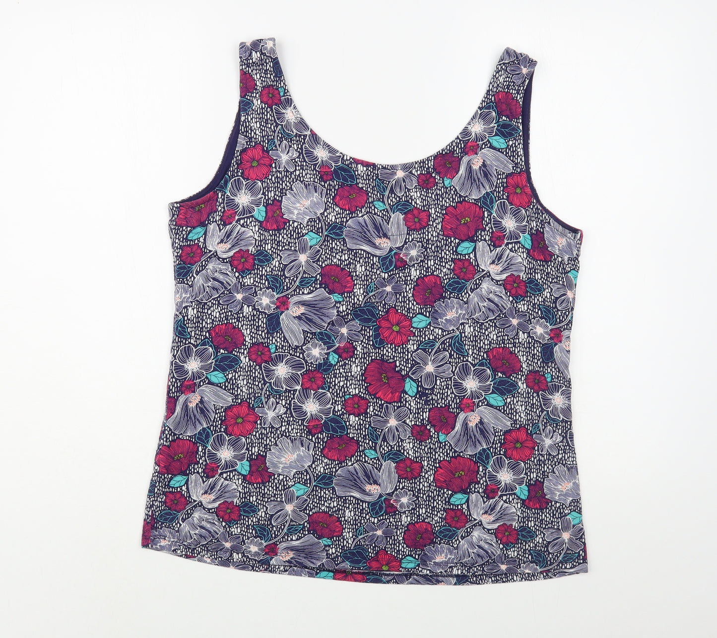 George Womens Blue Floral Polyester Basic Tank Size L Round Neck