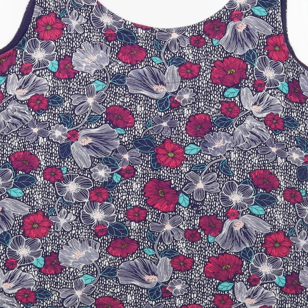 George Womens Blue Floral Polyester Basic Tank Size L Round Neck