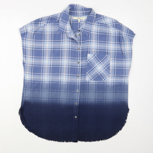 NEXT Womens Blue Plaid Cotton Basic Button-Up Size 12 Collared