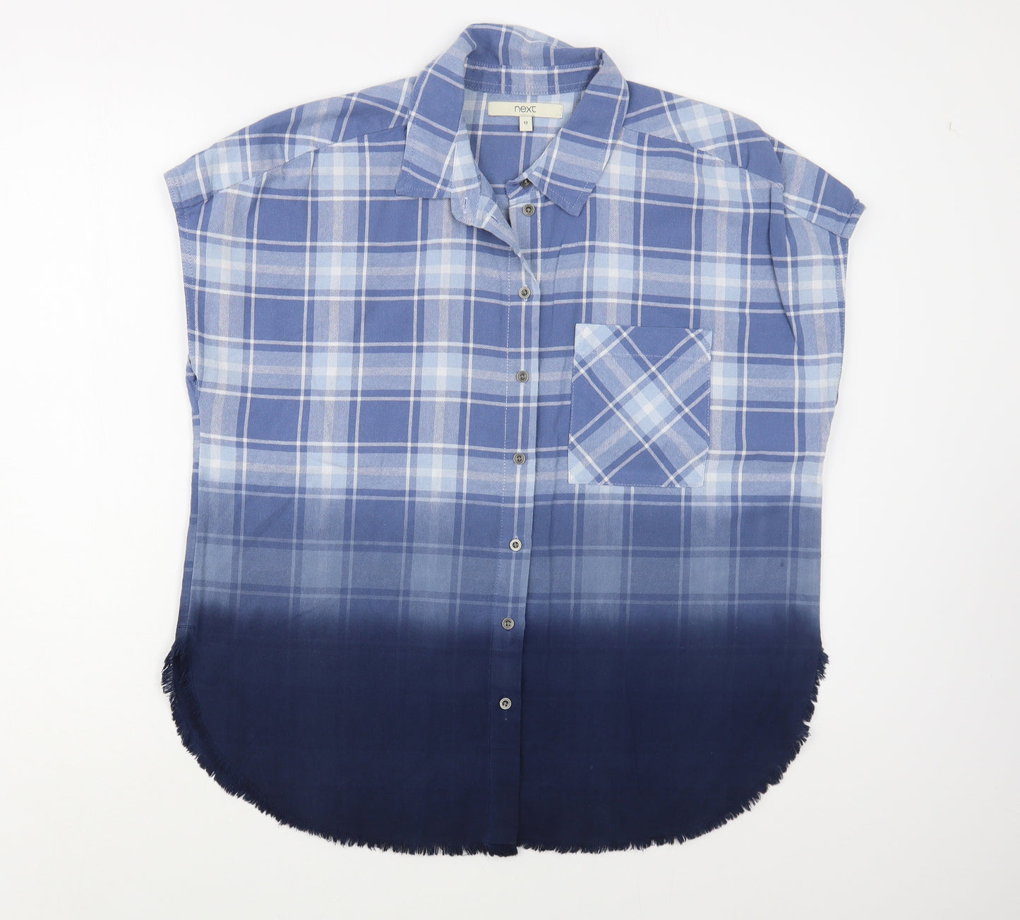 NEXT Womens Blue Plaid Cotton Basic Button-Up Size 12 Collared