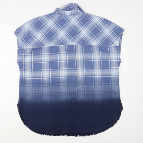 NEXT Womens Blue Plaid Cotton Basic Button-Up Size 12 Collared