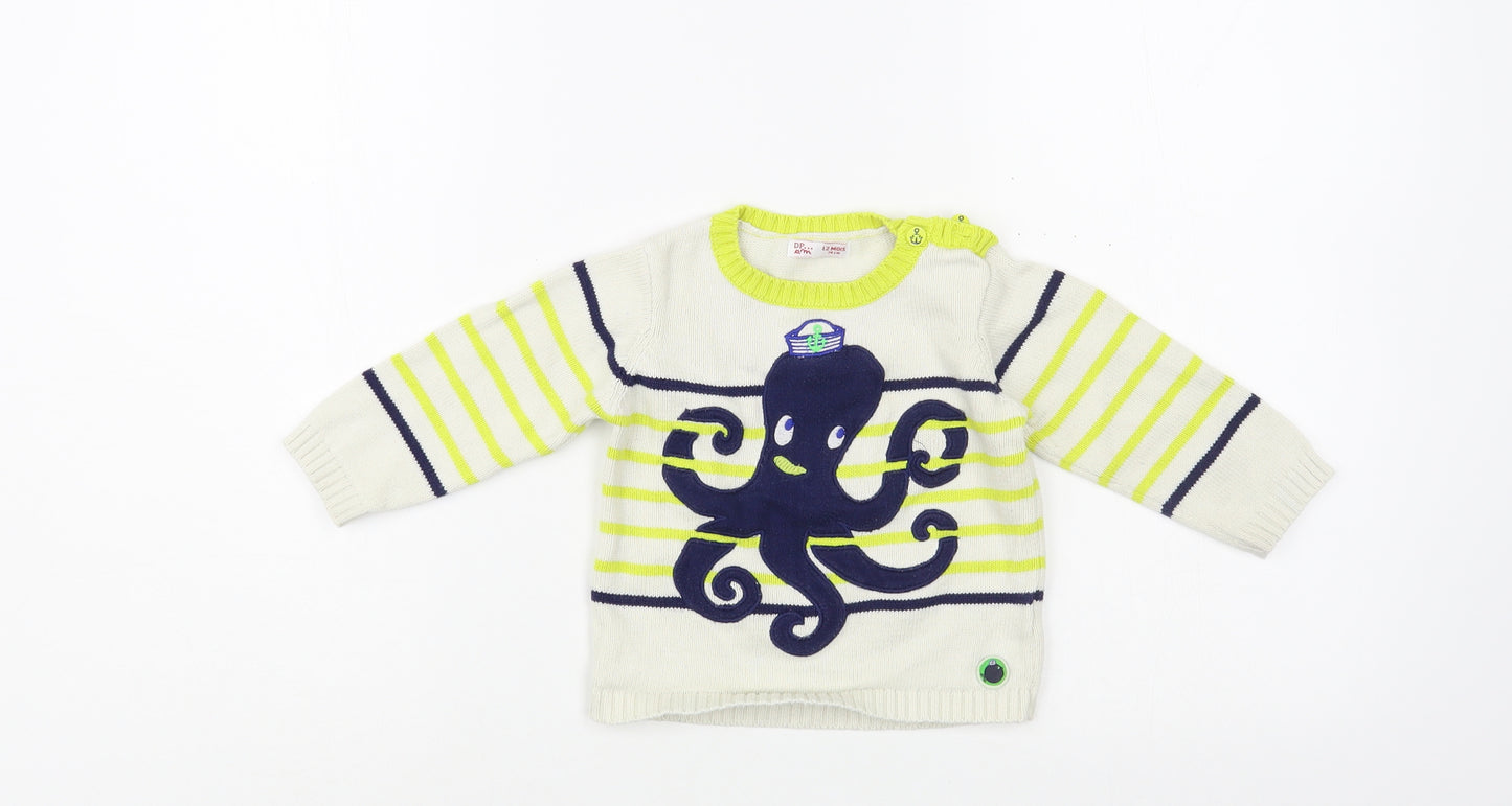 DP...am Baby Ivory Striped Cotton Pullover Jumper Size 12-18 Months  Button - Octopus