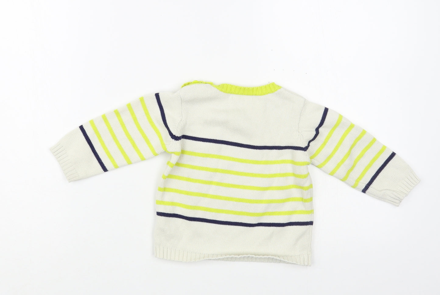 DP...am Baby Ivory Striped Cotton Pullover Jumper Size 12-18 Months  Button - Octopus