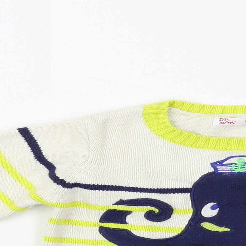 DP...am Baby Ivory Striped Cotton Pullover Jumper Size 12-18 Months  Button - Octopus