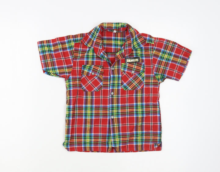 C'N'C Boys Red Plaid Cotton Basic Button-Up Size 5-6 Years Collared Button
