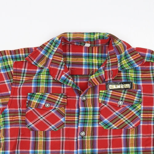 C'N'C Boys Red Plaid Cotton Basic Button-Up Size 5-6 Years Collared Button
