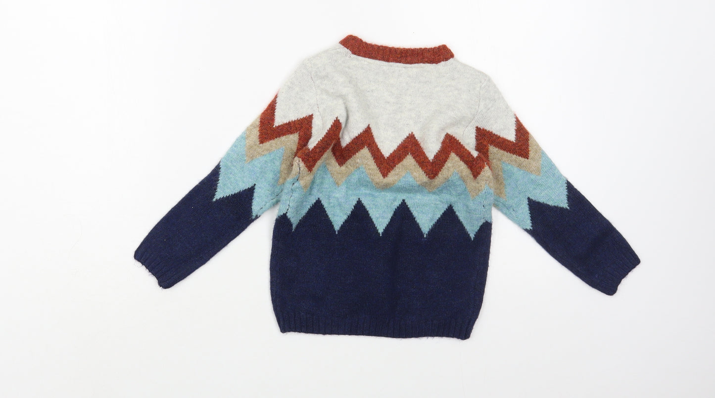 Marks and Spencer Boys Multicoloured Crew Neck Geometric Acrylic Pullover Jumper Size 2-3 Years  Pullover