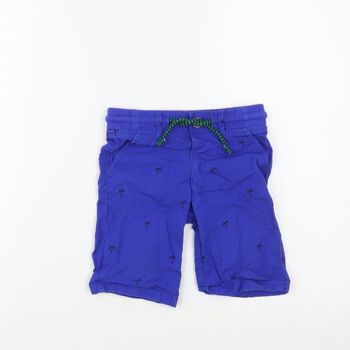 Marks and Spencer Boys Blue  Cotton Cropped Trousers Size 2-3 Years  Regular Drawstring - Palm Tree Print