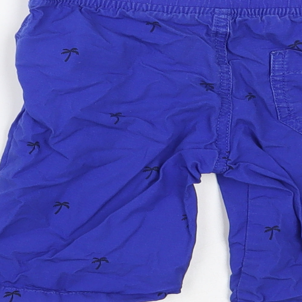 Marks and Spencer Boys Blue  Cotton Cropped Trousers Size 2-3 Years  Regular Drawstring - Palm Tree Print