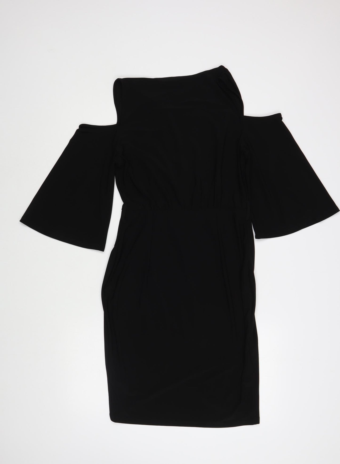 River Island Womens Black  Polyester Pencil Dress  Size 12  V-Neck Pullover - Cold Shoulder