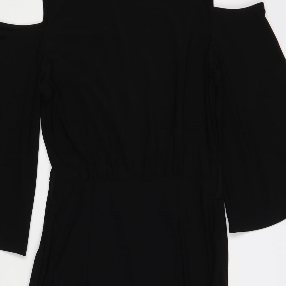River Island Womens Black  Polyester Pencil Dress  Size 12  V-Neck Pullover - Cold Shoulder