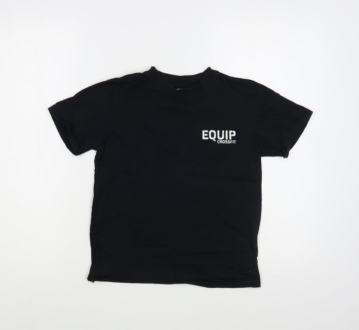 Equip Boys Black Cotton Basic T-Shirt Size 9-10 Years Crew Neck Pullover